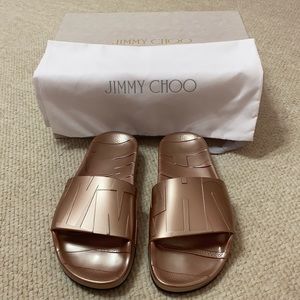 Jimmy Choo rose gold rubber slides